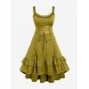 ROSE GAL Women Plus Size Victoria Gothic Lace Trim Lace-up Ruffled Cinched Ruched High Low Midi Dress(Yellow_1)