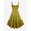 ROSE GAL Women Plus Size Victoria Gothic Lace Trim Lace-up Ruffled Cinched Ruched High Low Midi Dress(Yellow_1)