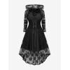 ROSE GAL Womens Plus Size 2pcs Witch Halloween Costume Gothic Lace Hooded Dress(Black)