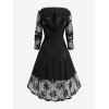 ROSE GAL Womens Plus Size 2pcs Witch Halloween Costume Gothic Lace Hooded Dress(Black)