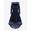 ROSE GAL Womens Plus Size 2pcs Witch Halloween Costume Gothic Lace Hooded Dress(Blue_1)