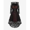 ROSE GAL Womens Plus Size 2pcs Witch Halloween Costume Gothic Lace Hooded Dress(Coffee)