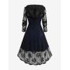 ROSE GAL Womens Plus Size 2pcs Witch Halloween Costume Gothic Lace Hooded Dress(Deep Blue)
