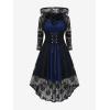 ROSE GAL Womens Plus Size 2pcs Witch Halloween Costume Gothic Lace Hooded Dress(Deep Blue)