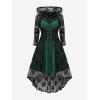 ROSE GAL Womens Plus Size 2pcs Witch Halloween Costume Gothic Lace Hooded Dress(Green)