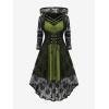 ROSE GAL Womens Plus Size 2pcs Witch Halloween Costume Gothic Lace Hooded Dress(Green_1)