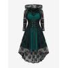 ROSE GAL Womens Plus Size 2pcs Witch Halloween Costume Gothic Lace Hooded Dress(Green_2)