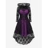 ROSE GAL Womens Plus Size 2pcs Witch Halloween Costume Gothic Lace Hooded Dress(Purple)
