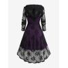 ROSE GAL Womens Plus Size 2pcs Witch Halloween Costume Gothic Lace Hooded Dress(Purple)