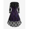 ROSE GAL Womens Plus Size 2pcs Witch Halloween Costume Gothic Lace Hooded Dress(Purple_4)