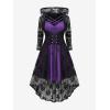 ROSE GAL Womens Plus Size 2pcs Witch Halloween Costume Gothic Lace Hooded Dress(Purple_4)