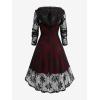 ROSE GAL Womens Plus Size 2pcs Witch Halloween Costume Gothic Lace Hooded Dress(Red)