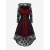 ROSE GAL Womens Plus Size 2pcs Witch Halloween Costume Gothic Lace Hooded Dress(Red)