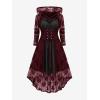 ROSE GAL Womens Plus Size 2pcs Witch Halloween Costume Gothic Lace Hooded Dress(Wine Red)
