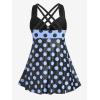 ROSE GAL Womens Plus Size Curve Cinched Polka Dot Crisscross Tankini Swimsuit Set(Blue_2)