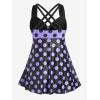 ROSE GAL Womens Plus Size Curve Cinched Polka Dot Crisscross Tankini Swimsuit Set(Purple_1)