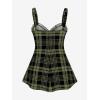 ROSE GAL Womens Plus Size Curve Lace Up Full Zipper Plaid Tank Tops Gothic Sleeveless Strap Tank Top(Army Green)