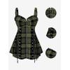 ROSE GAL Womens Plus Size Curve Lace Up Full Zipper Plaid Tank Tops Gothic Sleeveless Strap Tank Top(Army Green)