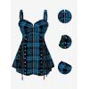 ROSE GAL Womens Plus Size Curve Lace Up Full Zipper Plaid Tank Tops Gothic Sleeveless Strap Tank Top(Blue)