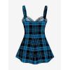 ROSE GAL Womens Plus Size Curve Lace Up Full Zipper Plaid Tank Tops Gothic Sleeveless Strap Tank Top(Blue)