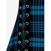 ROSE GAL Womens Plus Size Curve Lace Up Full Zipper Plaid Tank Tops Gothic Sleeveless Strap Tank Top(Blue)