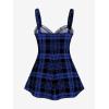 ROSE GAL Womens Plus Size Curve Lace Up Full Zipper Plaid Tank Tops Gothic Sleeveless Strap Tank Top(Deep Blue)