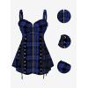 ROSE GAL Womens Plus Size Curve Lace Up Full Zipper Plaid Tank Tops Gothic Sleeveless Strap Tank Top(Deep Blue)