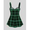 ROSE GAL Womens Plus Size Curve Lace Up Full Zipper Plaid Tank Tops Gothic Sleeveless Strap Tank Top(Green)