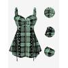 ROSE GAL Womens Plus Size Curve Lace Up Full Zipper Plaid Tank Tops Gothic Sleeveless Strap Tank Top(Light Green)