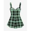 ROSE GAL Womens Plus Size Curve Lace Up Full Zipper Plaid Tank Tops Gothic Sleeveless Strap Tank Top(Light Green)