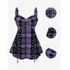 ROSE GAL Womens Plus Size Curve Lace Up Full Zipper Plaid Tank Tops Gothic Sleeveless Strap Tank Top(Light Purple)