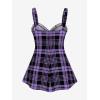 ROSE GAL Womens Plus Size Curve Lace Up Full Zipper Plaid Tank Tops Gothic Sleeveless Strap Tank Top(Light Purple)