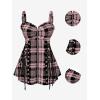 ROSE GAL Womens Plus Size Curve Lace Up Full Zipper Plaid Tank Tops Gothic Sleeveless Strap Tank Top(Pink)