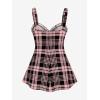 ROSE GAL Womens Plus Size Curve Lace Up Full Zipper Plaid Tank Tops Gothic Sleeveless Strap Tank Top(Pink)