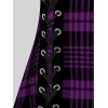 ROSE GAL Womens Plus Size Curve Lace Up Full Zipper Plaid Tank Tops Gothic Sleeveless Strap Tank Top(Purple)