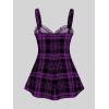 ROSE GAL Womens Plus Size Curve Lace Up Full Zipper Plaid Tank Tops Gothic Sleeveless Strap Tank Top(Purple)