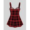 ROSE GAL Womens Plus Size Curve Lace Up Full Zipper Plaid Tank Tops Gothic Sleeveless Strap Tank Top(Red)