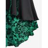 ROSE GAL Womens Plus Size Floral Flocking Tulip Hem Layered Ruffles Lace Up Ruched Heart Buckles Gothic Tank Top(Green_1)