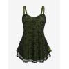 ROSE GAL Womens Plus Size Gothic Skull Lace Overlay Sleeveless Strap Tank Top(Green)