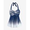 ROSE GAL Womens Plus Size Halter Backless Empire Waist Modest Boyshorts Tankini Swimsuit Set(Blue_1)