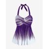 ROSE GAL Womens Plus Size Halter Backless Empire Waist Modest Boyshorts Tankini Swimsuit Set(Purple_1)