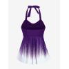 ROSE GAL Womens Plus Size Halter Backless Empire Waist Modest Boyshorts Tankini Swimsuit Set(Purple_1)