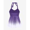 ROSE GAL Womens Plus Size Halter Backless Empire Waist Modest Boyshorts Tankini Swimsuit Set(Purple_2)