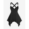 ROSE GAL Womens Plus Size Lace Up Zipper Crisscross Handkerchief Tank Top(Black_10)