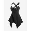 ROSE GAL Womens Plus Size Lace Up Zipper Crisscross Handkerchief Tank Top(Black_10)