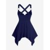 ROSE GAL Womens Plus Size Lace Up Zipper Crisscross Handkerchief Tank Top(Blue)