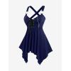 ROSE GAL Womens Plus Size Lace Up Zipper Crisscross Handkerchief Tank Top(Blue)