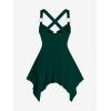 ROSE GAL Womens Plus Size Lace Up Zipper Crisscross Handkerchief Tank Top(Green)
