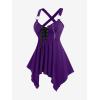 ROSE GAL Womens Plus Size Lace Up Zipper Crisscross Handkerchief Tank Top(Purple)