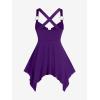 ROSE GAL Womens Plus Size Lace Up Zipper Crisscross Handkerchief Tank Top(Purple)